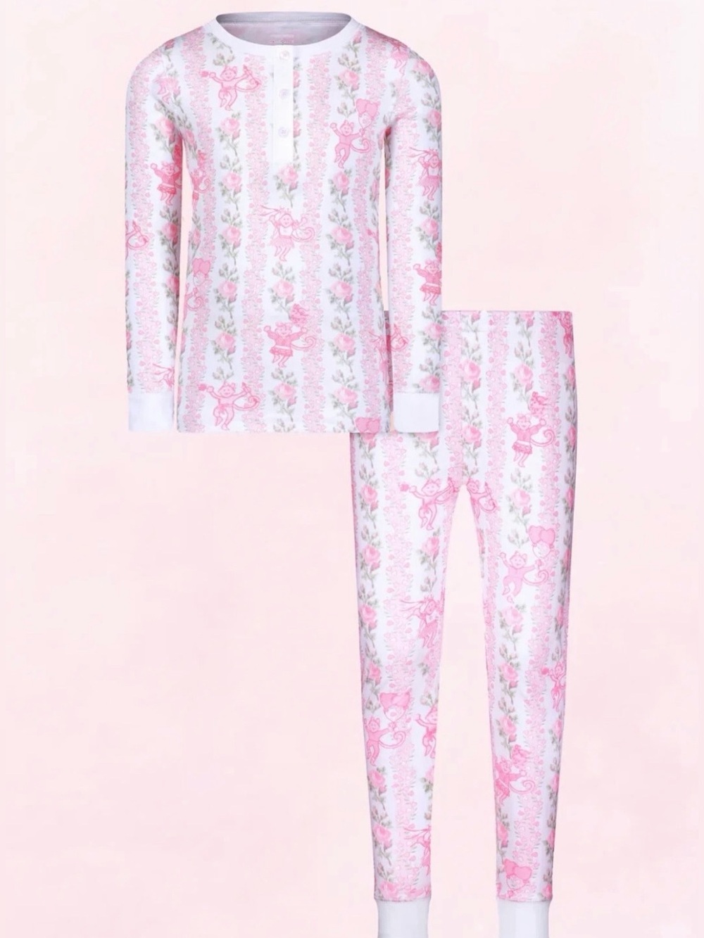 Roller Rabbit x LoveShackFancy Pink Heirloom Monkey Pajama Set Long Sleeve